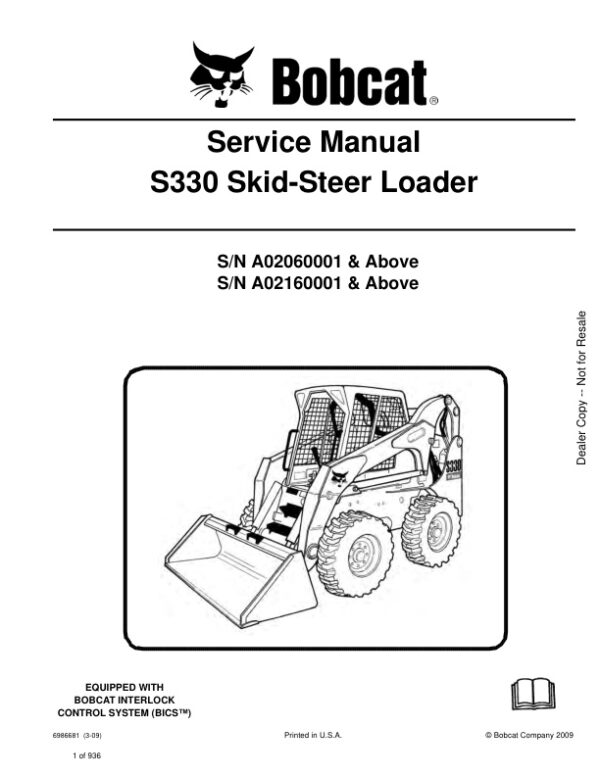 Service manual Bobcat S330 A02060001 A02160001 & Up | 6986681