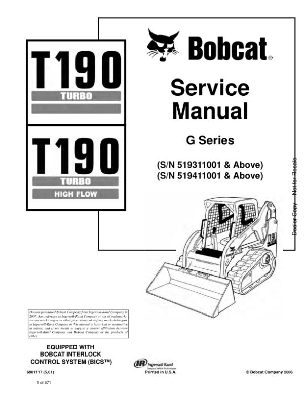 Service manual Bobcat T190 519311001 519411001 & Up | 6901117