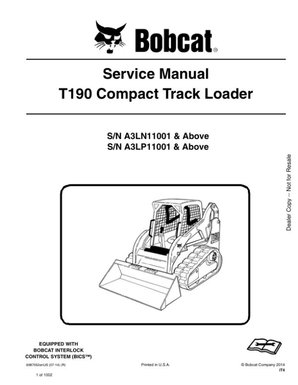 Service manual Bobcat T190 A3LN11001 A3LP11001 & Up | 6987052