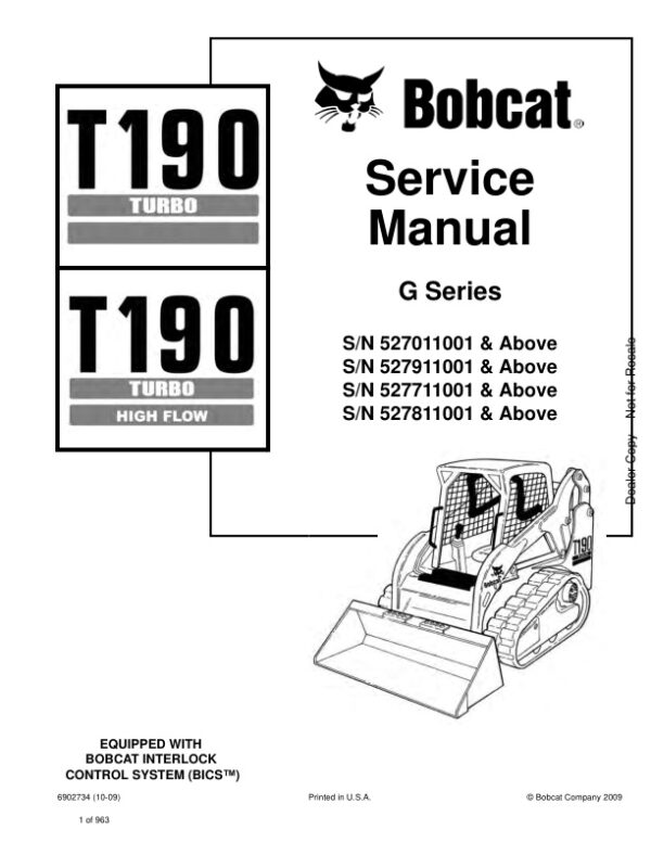 Service manual Bobcat T190 527011001 527911001 527711001 527811001 & Up | 6902734