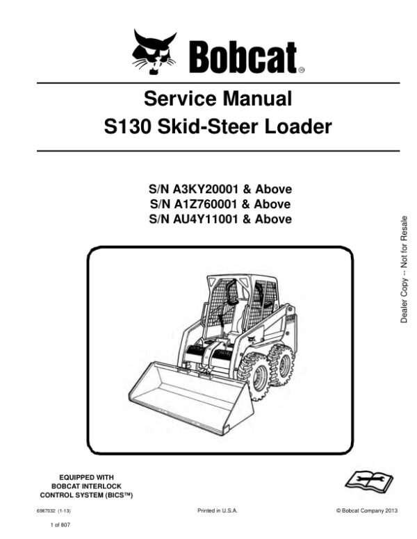 Service manual Bobcat S130 A3KY20001 A1Z760001 AU4Y11001 & Up | 6987032