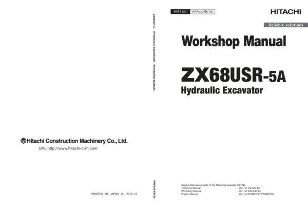 Service manual Hitachi ZX68USR-5A Excavator | WAFAJ0-EN-00 (2021.05.11)