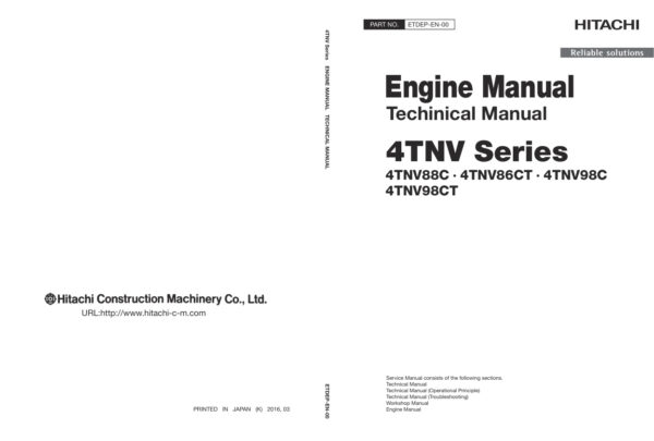 Techinical Manual Hitachi 4TNV Series, 4TNV88C, 4TNV86CT, 4TNV98C, 4TNV98CT Engines | ETDEP-EN-00