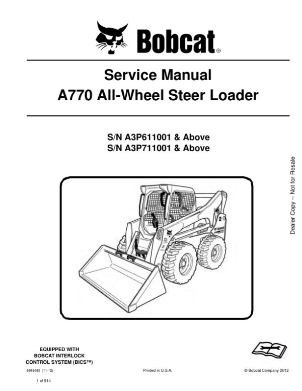 Service manual Bobcat A770 A3P611001 A3P711001 & Up | 6989480
