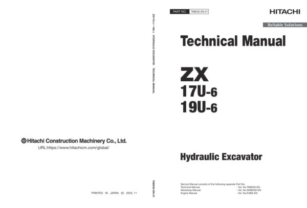Technical Manual Hitachi ZX17U-6, ZX19U-6 Excavator | TABK50-EN-01