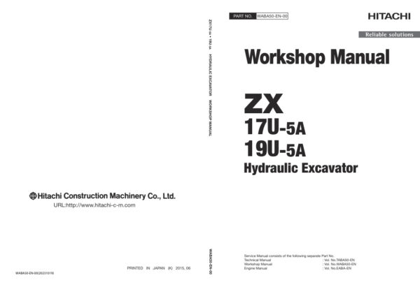 Service manual Hitachi ZX17U-5A, ZX19U-5A Excavator | WABA50-EN-00 (2023.10.19)
