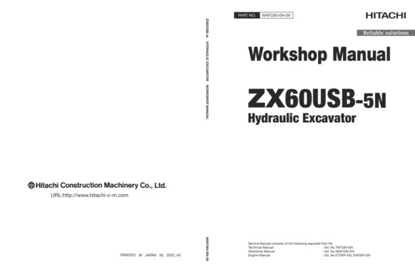 Service manual Hitachi ZX60USB-5N Excavator | WAFC60-EN-00 (2023.03.31)