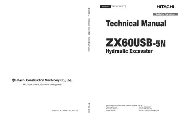 Technical Manual Hitachi ZX60USB-5N Excavator | TAFC60-EN-01 (2023.12.26)