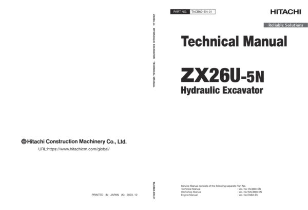 Technical Manual Hitachi ZX26U-5N Excavator | TACB60-EN-01 (2023.12.27)