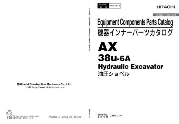 Equipment Components Parts Catalog Hitachi AX38U-6A Excavator | PADCA-E1-1