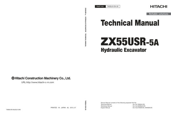 Technical Manual Hitachi ZX55USR-5A Excavator | TAEBJ0-EN-00 (2022.12.09)