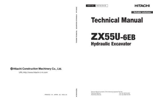Technical Manual Hitachi ZX55U-6EB Excavator | TAET40-EN-00 (2023.04.26)