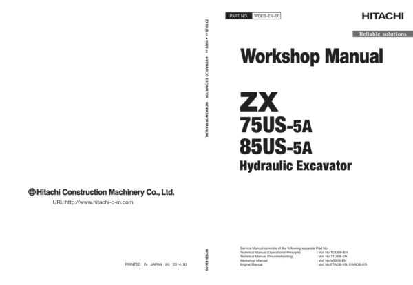 Service manual Hitachi ZX75US-5A, ZX85US-5A Excavator | WDEB-EN-00