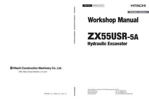 Service manual Hitachi ZX55USR-5A Excavator | WAEBJ0-EN-00