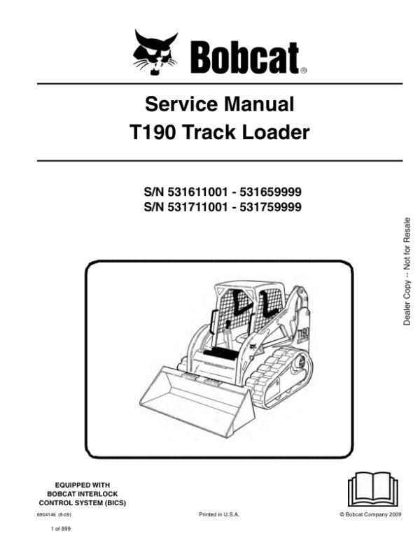 Service manual Bobcat T190 531611001 – 531659999, 531711001 – 531759999 | 6904146
