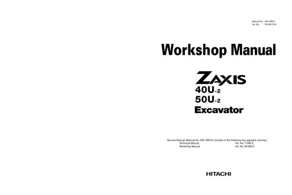 Service manual Hitachi ZX40U-2, ZX50U-2 Excavator | W1M9-E-00