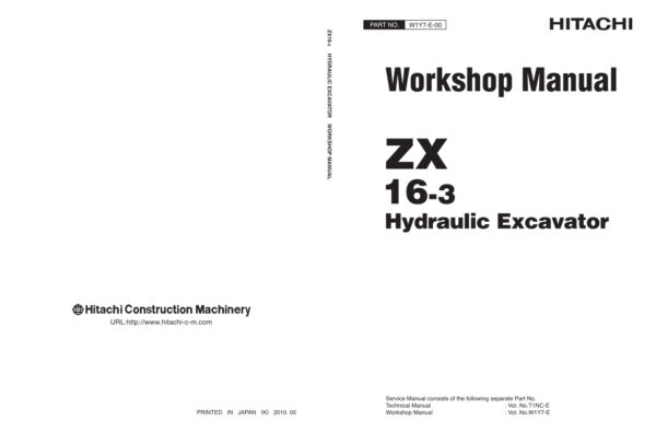 Service manual Hitachi ZX16-3 Excavator | W1Y7-E-00