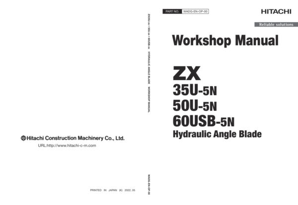 Service manual Hitachi ZX35U-5N, ZX50U-5N, ZX60USB-5N Hydraulic Angle Blade | WADG-EN-OP-00 (2022.06.30)