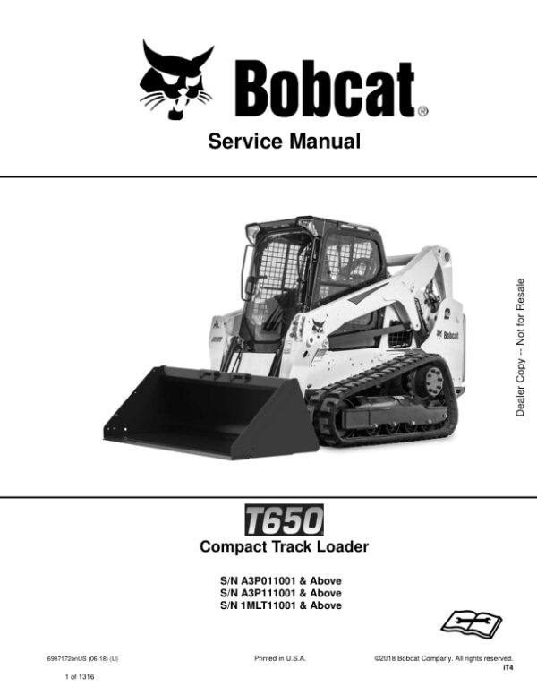 Service manual Bobcat T650 A3P011001 A3P111001 1MLT11001 & Up | 6987172
