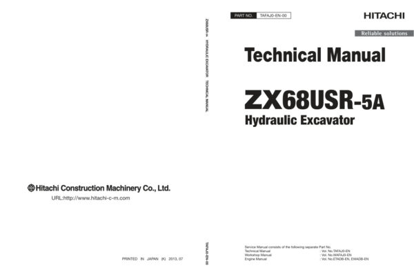 Technical Manual Hitachi ZX68USR-5A Excavator | TAFAJ0-EN-00 (2015.04.13)