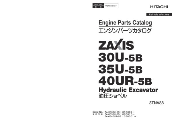 Engine Parts Catalog Hitachi ZX30U-5B, ZX35U-5B, ZX40UR-5B | PAEMA0-EG1-1