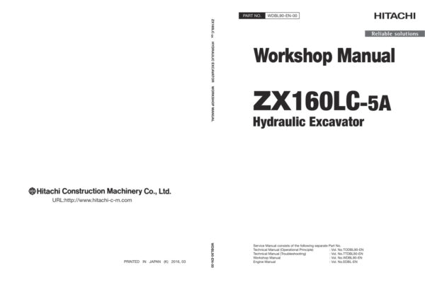Service manual Hitachi ZX160LC-5A Excavator | WDBL90-EN-00 (2017.04.26)