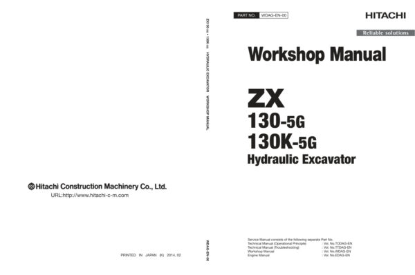 Service manual Hitachi ZX130-5G, ZX130K-5G Excavator | WDAG-EN-00 (2016.09.01)
