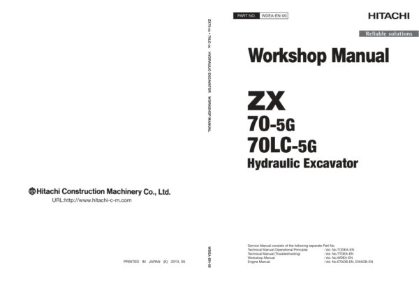 Service manual Hitachi ZX70-5G, ZX70LC-5G Excavator | WDEA-EN-00 (2014.08.05)