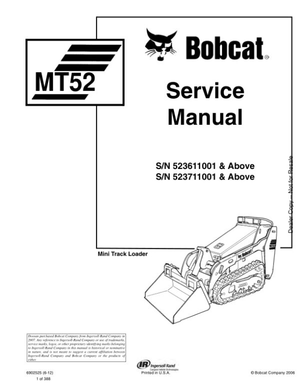 Service manual Bobcat MT52 523611001 523711001 & Up | 6902525