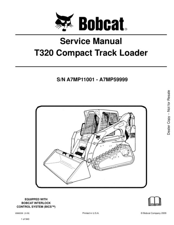 Service manual Bobcat T320 A7MP11001 – A7MP59999 | 6986558