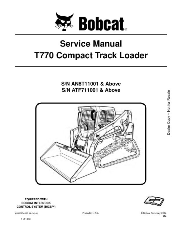 Service manual Bobcat T770 AN8T11001 ATF711001 & Up | 6990265