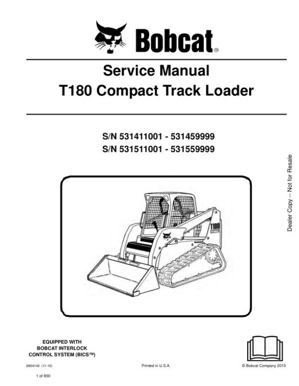Service manual Bobcat T180 531411001 – 531459999, 531511001 – 531559999 | 6904142