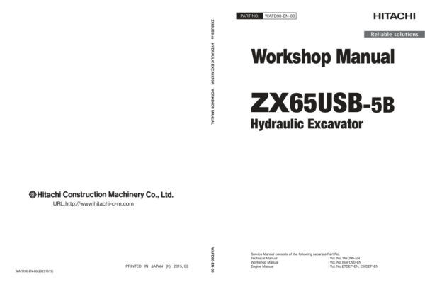 Service manual Hitachi ZX65USB-5B Excavator | WAFD90-EN-00