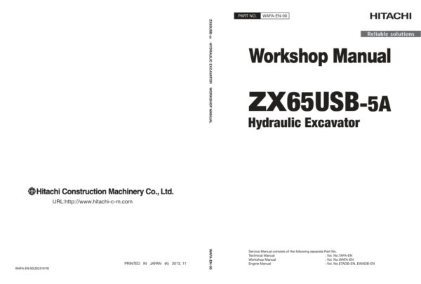 Service manual Hitachi ZX65USB-5A Excavator | WAFA-EN-00