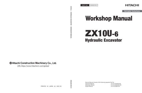 Service manual Hitachi ZX10U-6 Excavator | WAAA50-EN-01
