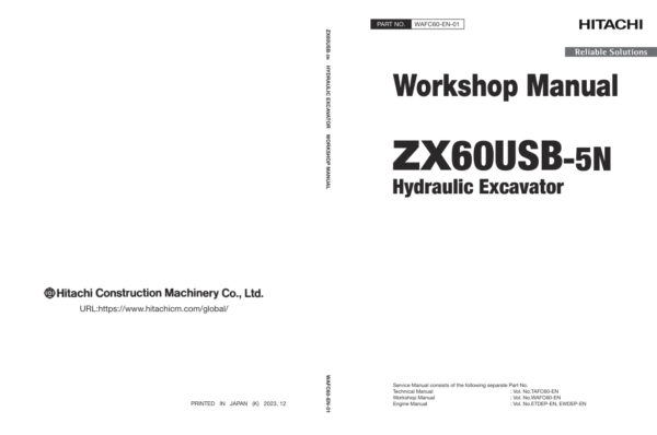 Service manual Hitachi ZX60USB-5N Excavator | WAFC60-EN-01