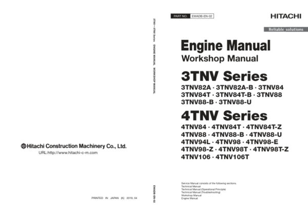 Service manual Hitachi 3TNV, 4TNV Series Engines | EWADB-EN-02