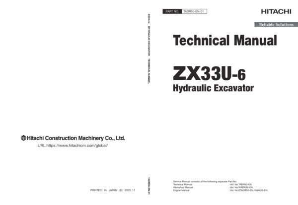 Technical Manual Hitachi ZX33U-6 Excavator | TADR50-EN-01