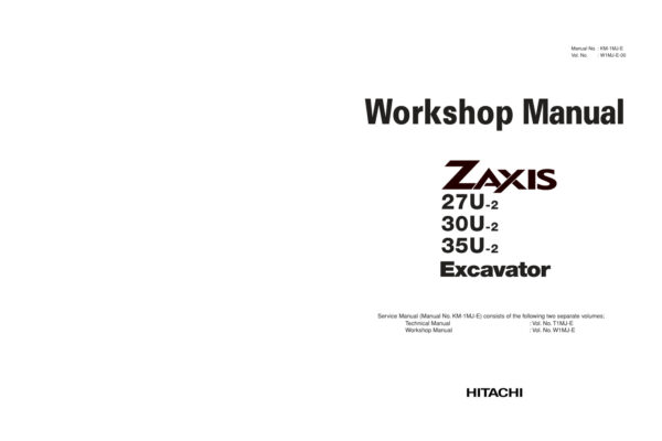 Service manual Hitachi ZX27U-2, ZX30U-2, ZX35U-2 Excavator | KM-1MJ-E