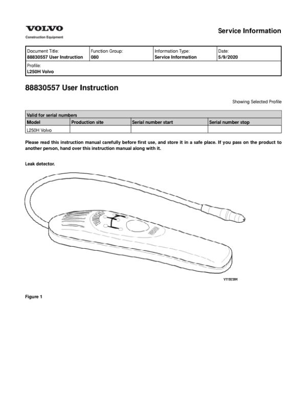 Service manual Volvo L250H Wheel Loader | 2020