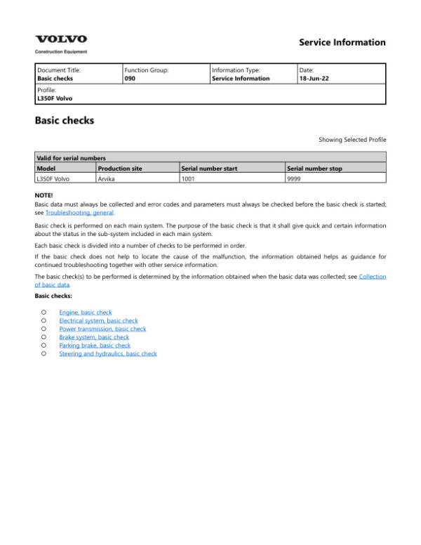 Service manual Volvo L350F Wheel Loader | 2022