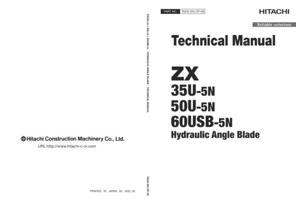 Technical Manual Hitachi ZX35U-5N, ZX50U-5N, ZX60USB-5N Hydraulic Angle Blade | TADG-EN-OP-00 (2022.06.30)