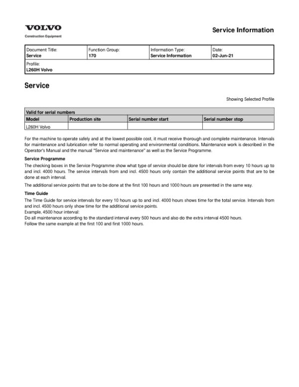Service manual Volvo L260H Wheel Loader | 2021