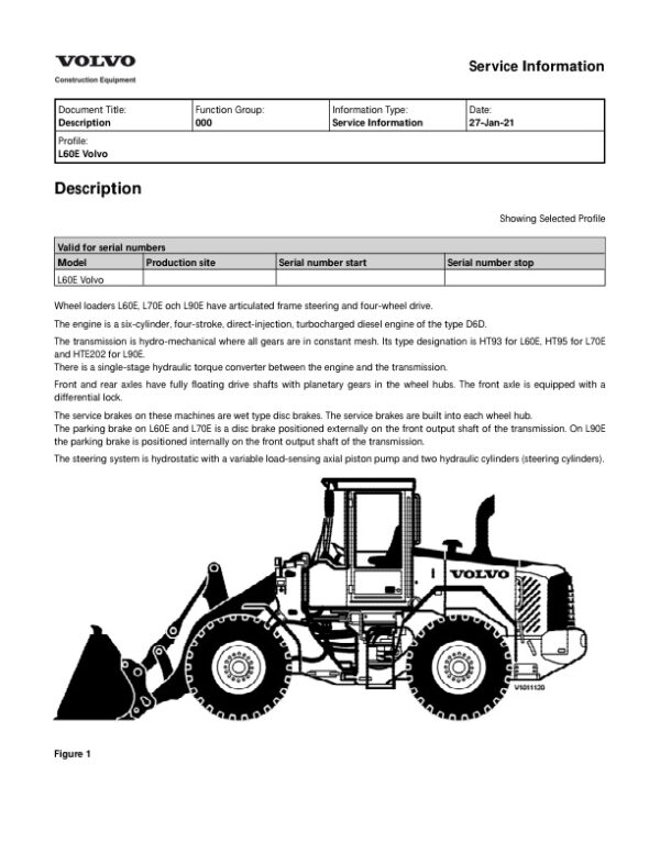 Service manual Volvo L60E Wheel Loader | 2021