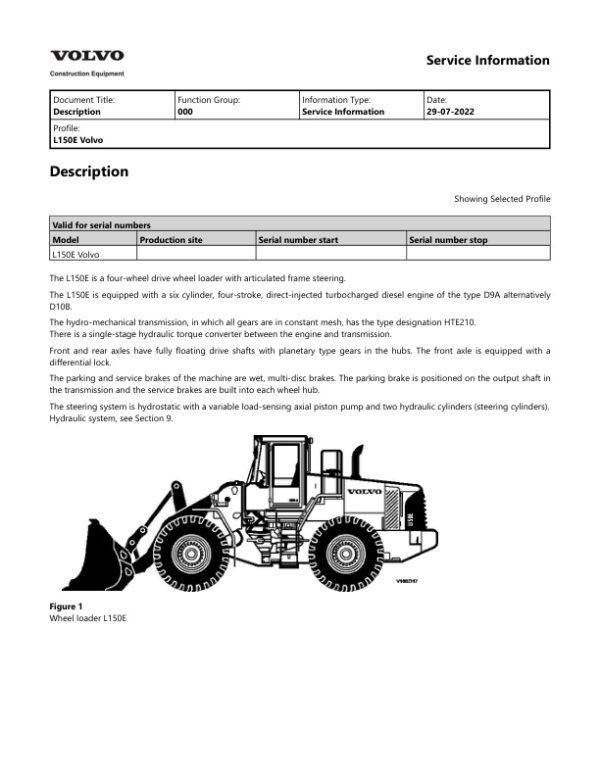 Service manual Volvo L150E Wheel Loader | 2022