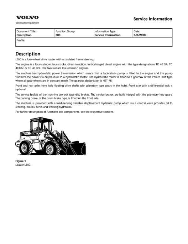 Service manual Volvo L50C Wheel Loader | 2020