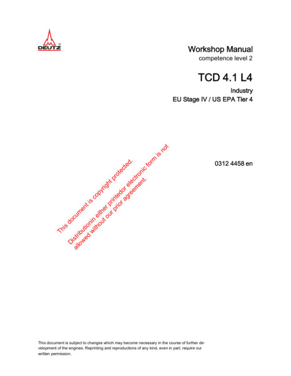 Service manual Deutz TCD 4.1 L4 EU Stage IV / US EPA Tier 4 | 03124458