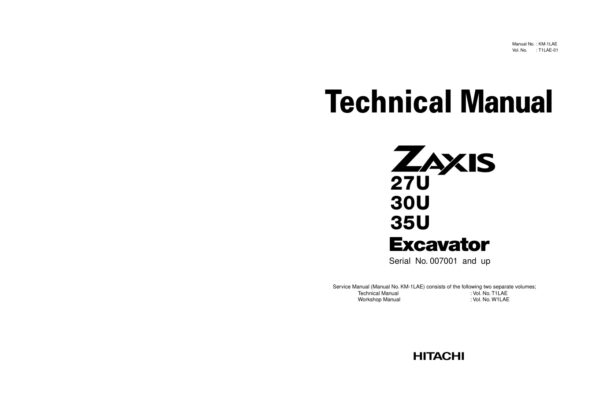 Technical Manual Hitachi ZX27U, ZX30U, ZX35U Excavator | KM-1LAE