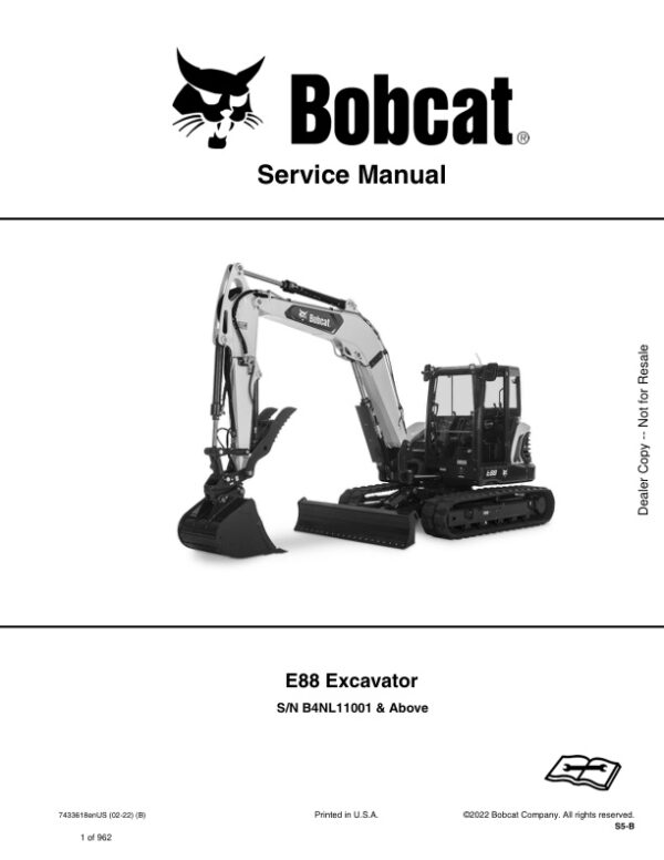 Service manual Bobcat E88 Excavator B4NL11001 & Up | 7433618 (2022)