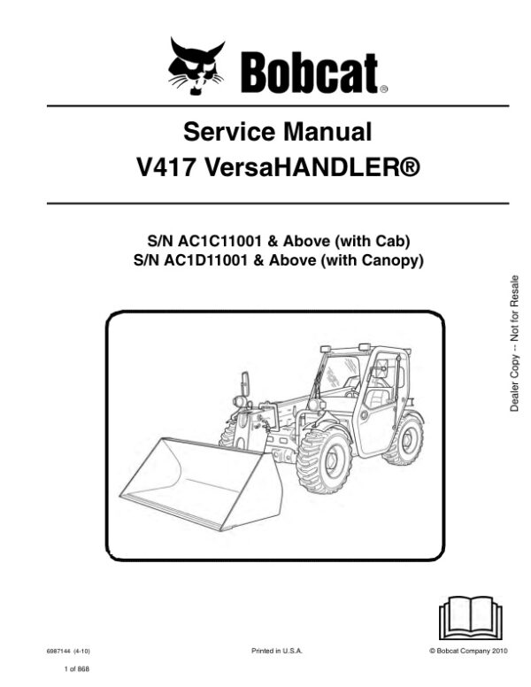Service manual Bobcat V417 AC1C11001, AC1D11001 & Up | 6987144